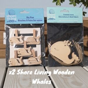 x2 New Shore Living Beach Decor Coastal DIY Wooden Paintable (Whale)